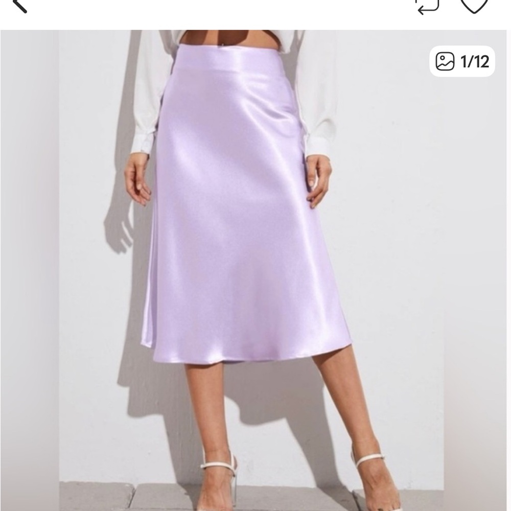 SHEIN Lilac Satin A-Line Midi Skirt